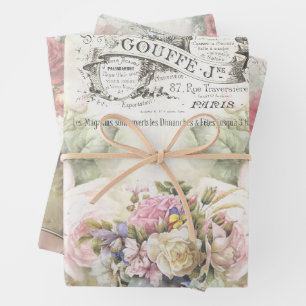 Shabby Chic-Rose-Muster Geschenkpapier Set