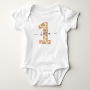 Shabby Chic Rosen & Benutzerdefinierter Name 1. Ge Baby Strampler
