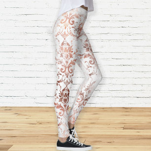 Shabby Chic Rosen Gold und Weiß Distressed Damask Leggings