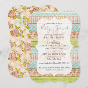 Shabby Chic Rosen Rustikale Holz Florale Babyparty Einladung