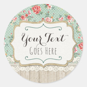 Shabby Chic Rosen, Spitze und Jute Vintage Boutiqu Runder Aufkleber