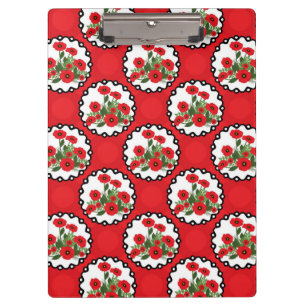 Shabby Chic Rot, Schwarz & Weiß Mohn Blumen Klemmbrett