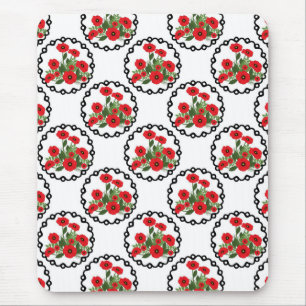 Shabby Chic Rot, Schwarz & Weiß Mohn Blumen Mousepad