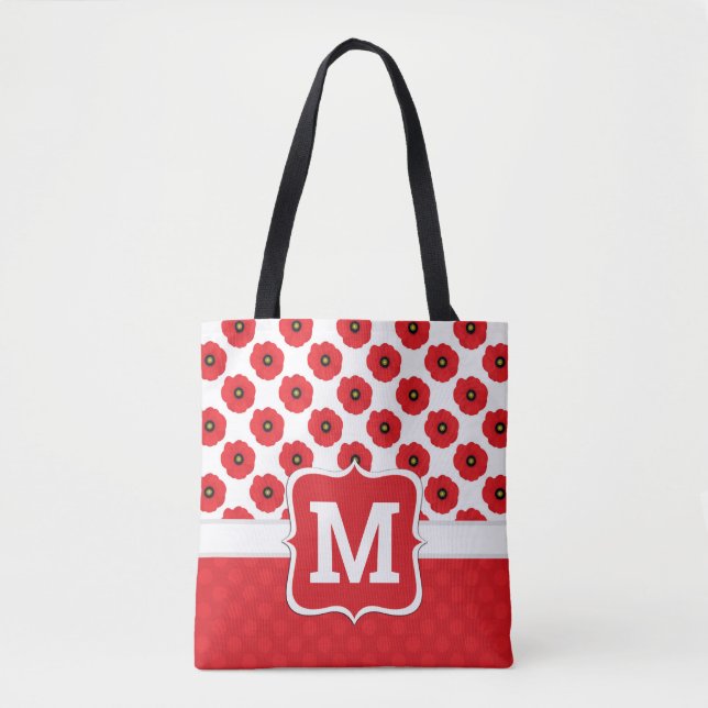 Shabby Chic Rot, Schwarz & Weiß Mohn Monogramm (Vorderseite)