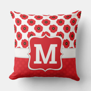 Shabby Chic Rot, Schwarz & Weiß Mohn Monogramm Kissen