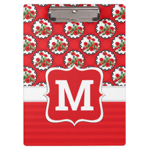 Shabby Chic Rot, Schwarz & Weiß Mohn Monogramm Klemmbrett
