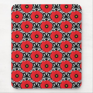 Shabby Chic Rot, Schwarz & Weiß Mohnmuster Mousepad