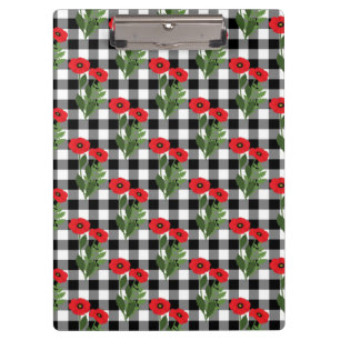 Shabby Chic Rot, Schwarz & Weiß Pupien Blütenblüte Klemmbrett