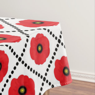 Shabby Chic Rot, Schwarz & Weiße Mohnblumen Blumen Tischdecke
