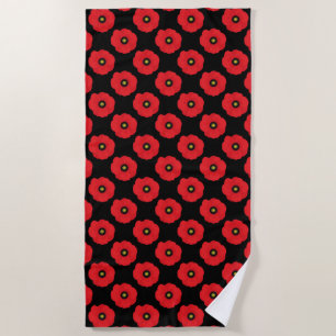 Shabby Chic rote und schwarze Mohnblumen floral Strandtuch