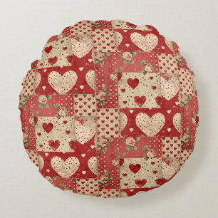 Shabby Chic rotes Patchworkmuster Rundes Kissen