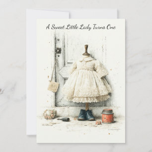 Shabby Chic Rüschenkleid & Parfüm 1. Geburtstag Einladung