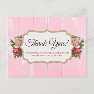 Shabby Chic Rustic Wood Pink Floral Rose Vielen Da Postkarte