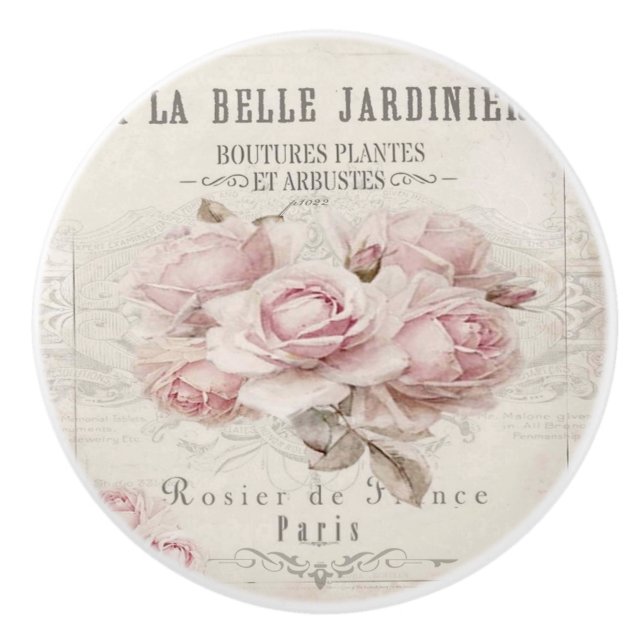 Shabby Chic, rustikal, Vintag, blumenreich, Collag Keramikknauf (Vorderseite)