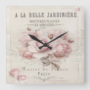 Shabby Chic, rustikal, Vintag, blumenreich, Collag Quadratische Wanduhr
