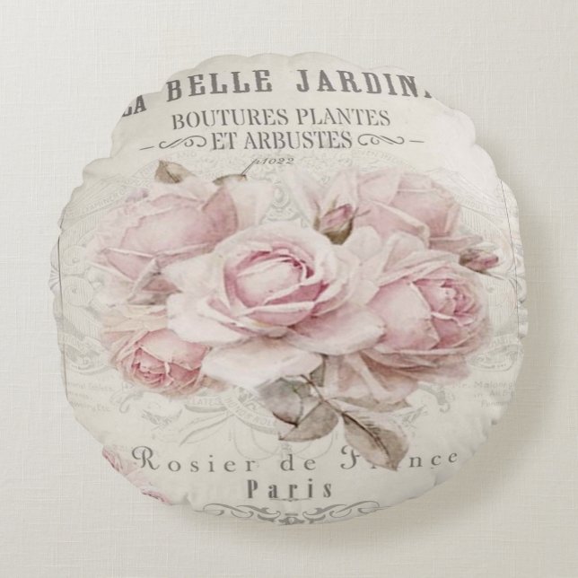 Shabby Chic, rustikal, Vintag, blumenreich, Collag Rundes Kissen (Vorderseite)