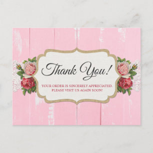 Shabby Chic Rustikale Holz-Rosa Blumen-Rosen Danke Postkarte