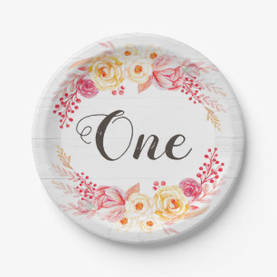Shabby Chic-rustikales Blumen erstes Pappteller