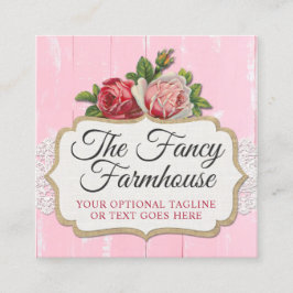 Shabby Chic Rustikales Holz Rosa Blüten Vintage Ro Quadratische Visitenkarte