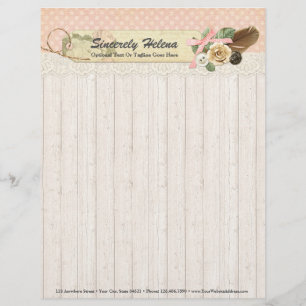 Shabby Chic-rustikales Holz, Vintage Spitze u. Briefkopf