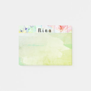 Shabby Chic Schmetterlinge und Rose auf rustikalem Post-it Klebezettel