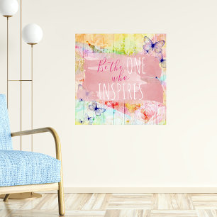 Shabby Chic-Schmetterlinge und Rose zum Holzzitat Poster