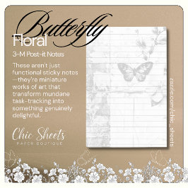 Shabby Chic Schwarz & Weiß Schmetterling Floral 3M Post-it Klebezettel