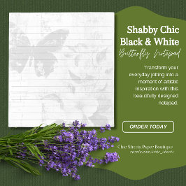 Shabby Chic Schwarz & Weiß Schmetterling Floral Li Notizblock