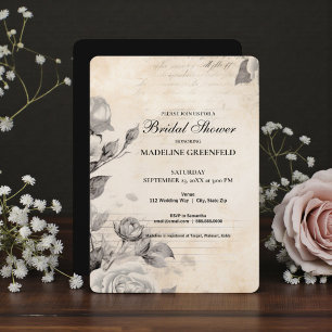 Shabby Chic Schwarze Blumen Hochzeitsdusche Einladung