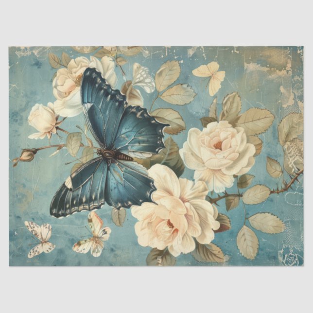 Shabby Chic-Seeschmetterling und Rose-Papiertasche Seidenpapier (Vorderseite)
