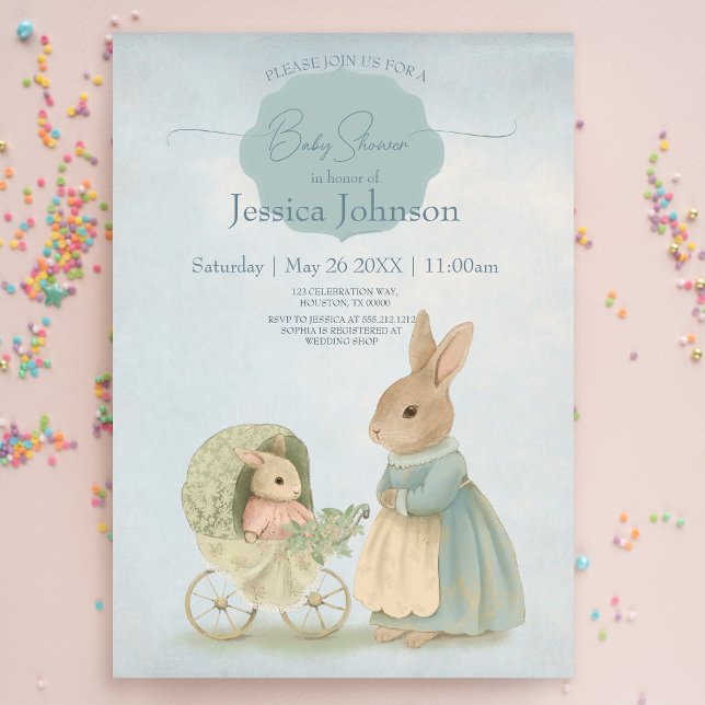 Shabby Chic Spring Rabbit Baby Dusche Einladung (Von Creator hochgeladen)