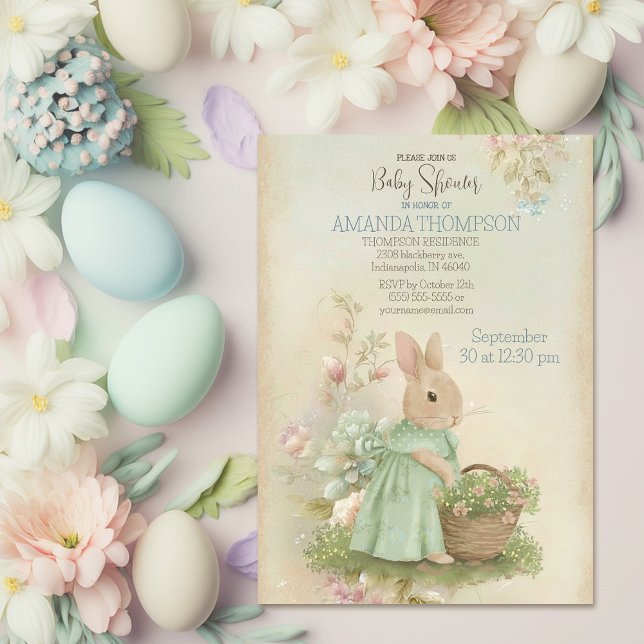 Shabby Chic Spring Rabbit Baby Dusche Einladung (Von Creator hochgeladen)