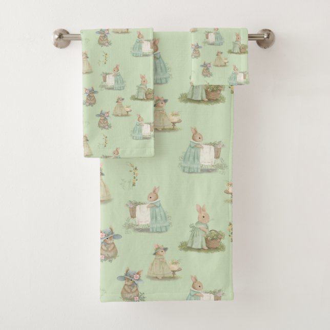 Shabby Chic Spring Rabbit Badhandtuch Set (Insitu)