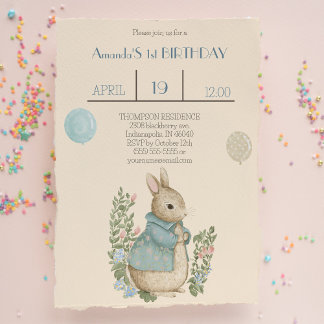 Shabby Chic Spring Rabbit Birthday Einladung