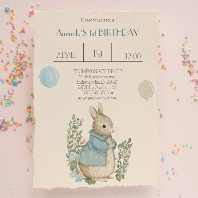 Shabby Chic Spring Rabbit Birthday Einladung (Von Creator hochgeladen)