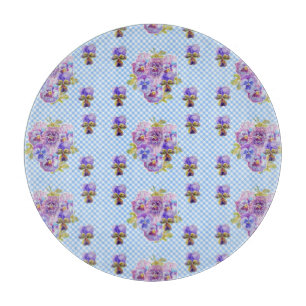 Shabby Chic Stiefmütterchen Floral Blau Gingham Ka Schneidebrett