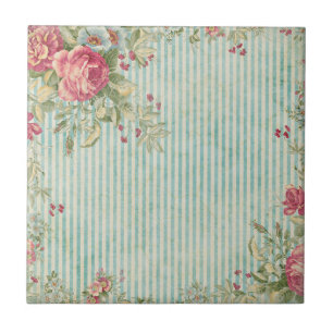Shabby Chic-Streifen u. Rosen-Keramik-Fliesen Fliese