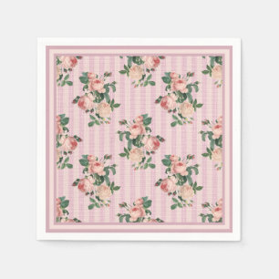 Shabby Chic Streifen und Rosen in Rosa Serviette