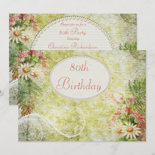 Shabby Chic Sweet 80. Geburtstag & Wildblumen Einladung