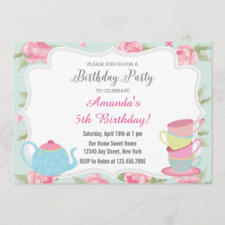 Shabby Chic Tea Party Geburtstag Einladung