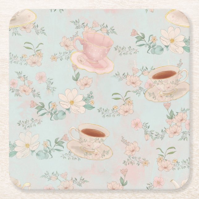 Shabby Chic Tea Party Rechteckiger Pappuntersetzer (Vorderseite)