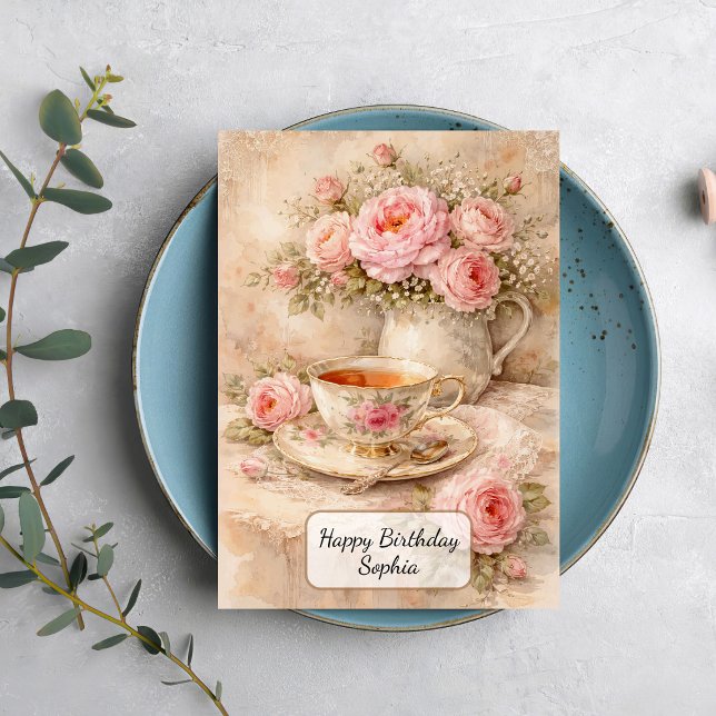 Shabby Chic Teetasse mit Rosen Karte (Von Creator hochgeladen)