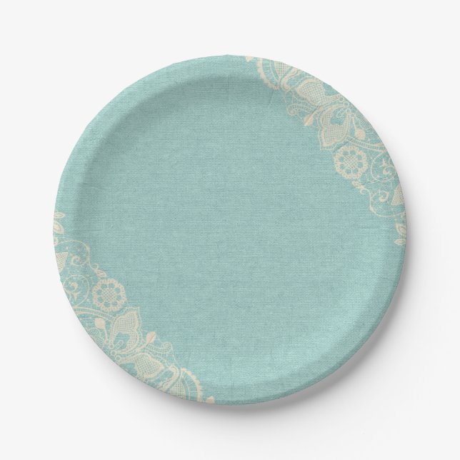 Shabby Chic Tiffany aquamarine blaue Pappteller (Vorderseite)