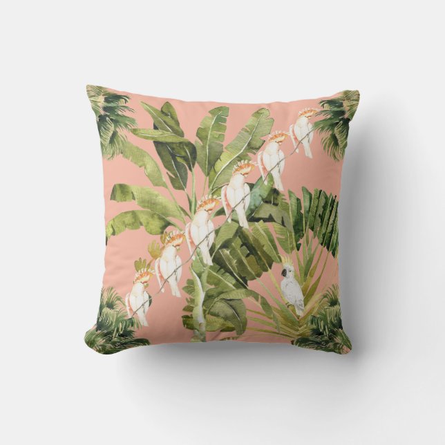 Shabby Chic Tropical Peach Fern Green Kissen (Vorderseite)