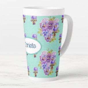 Shabby Chic Turquoise Aqua Pansy floral Latte Tass Milchtasse