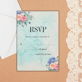 Shabby Chic verblasste Tapete und Blumenhochzeit RSVP Karte