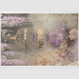 Shabby Chic Vintag Birdcage, Vögel und Blumen Seidenpapier