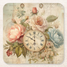 Shabby Chic Vintag Blush Blue Rose Blumenuhr