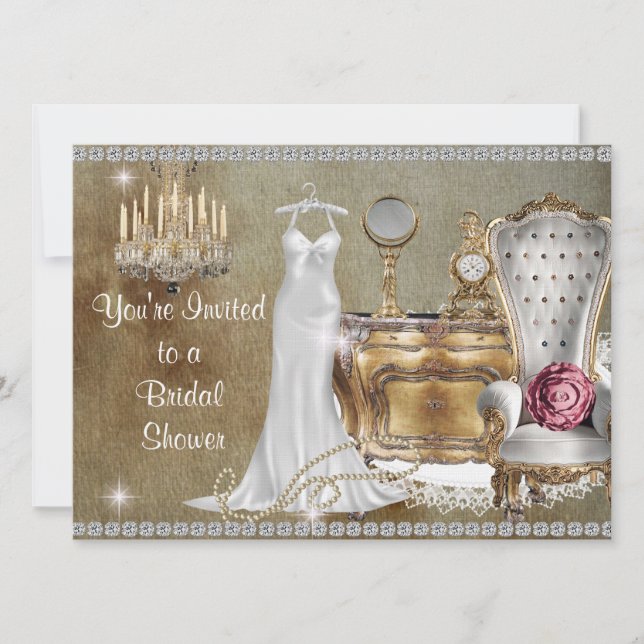 SHABBY CHIC VINTAG BRIDAL SHOWING INVITATION BLING EINLADUNG (Vorderseite)