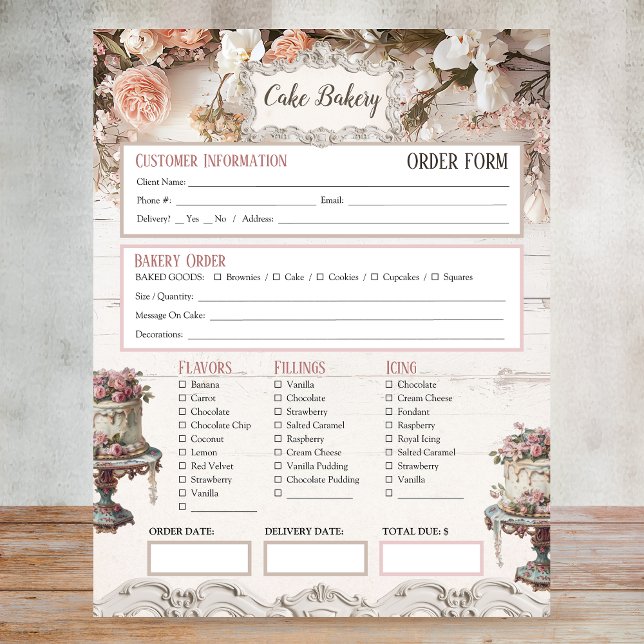 Shabby Chic Vintag Cake Bakery Bestellformular Notizblock (Von Creator hochgeladen)